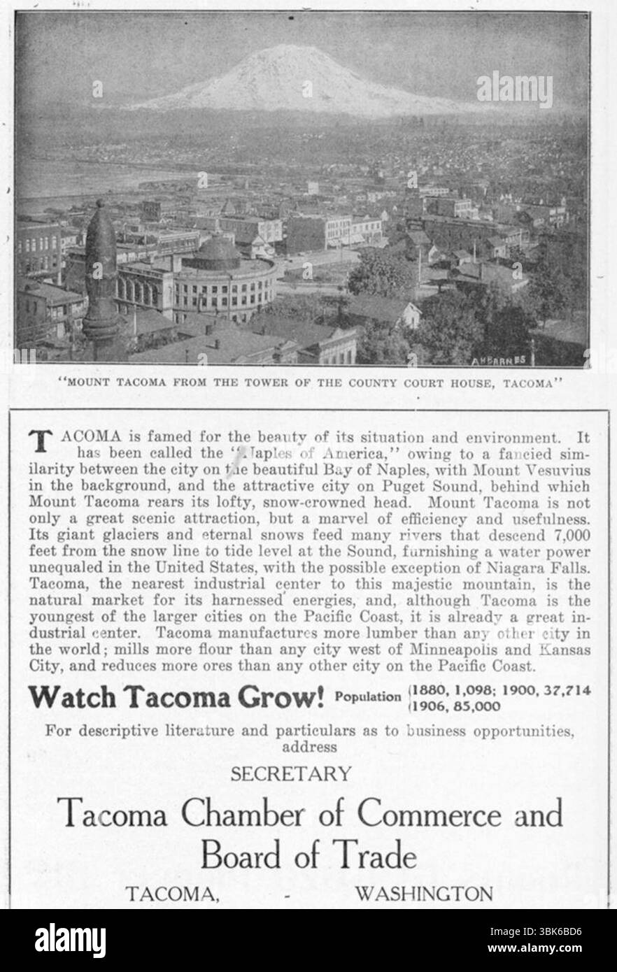 1906 publicité sur la croissance industrielle de Tacoma Banque D'Images