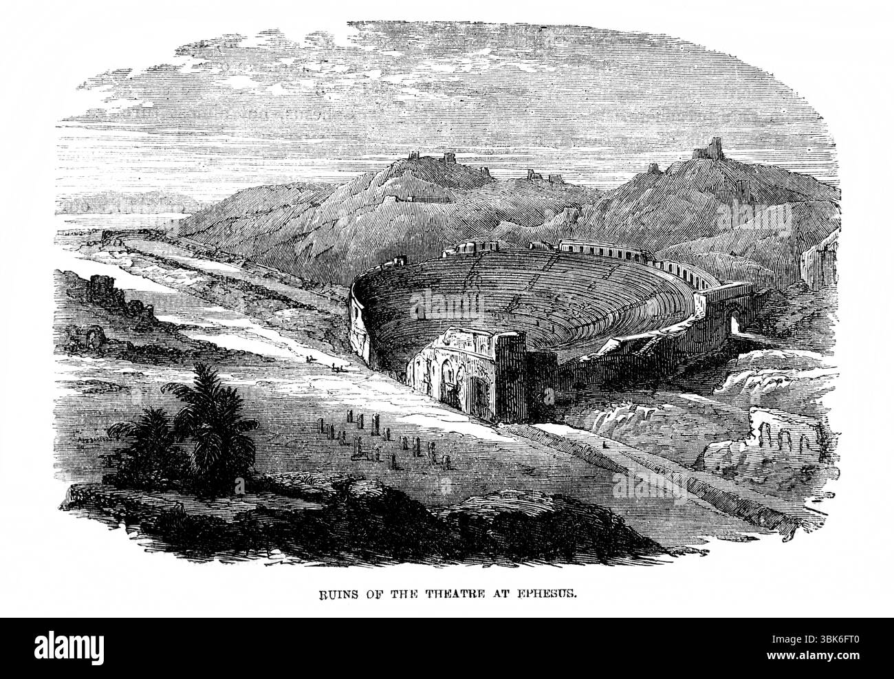 Illustration des ruines d'Éphèse Grand Théâtre au pied du Mont prion de l'ancien XIXe siècle la Sainte Bible contenant l'ancien et le Nouveau test Banque D'Images
