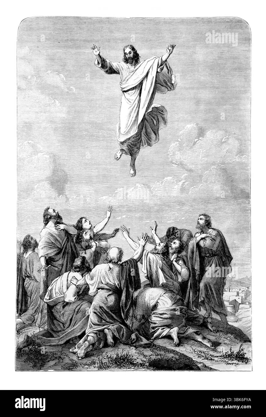 Illustration de l'Ascension de Jésus-Christ (Luc) de l'Antiquité 19ème siècle la Sainte Bible contenant l'ancien et le Nouveau Testament avec Expla Banque D'Images