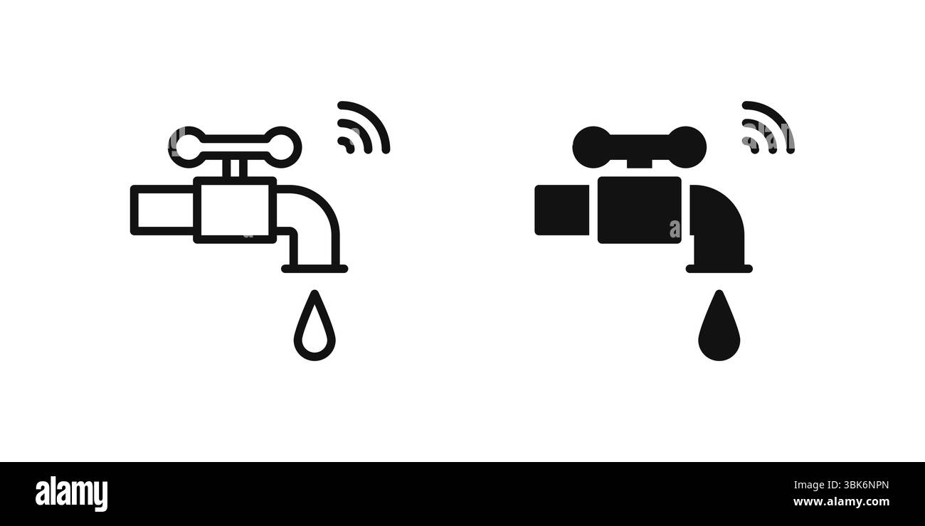 Jeu d'icônes de contrôle de l'eau illustrant la plomberie intelligente ou les systèmes d'écoulement d'eau dans les maisons IoT. Illustration de Vecteur