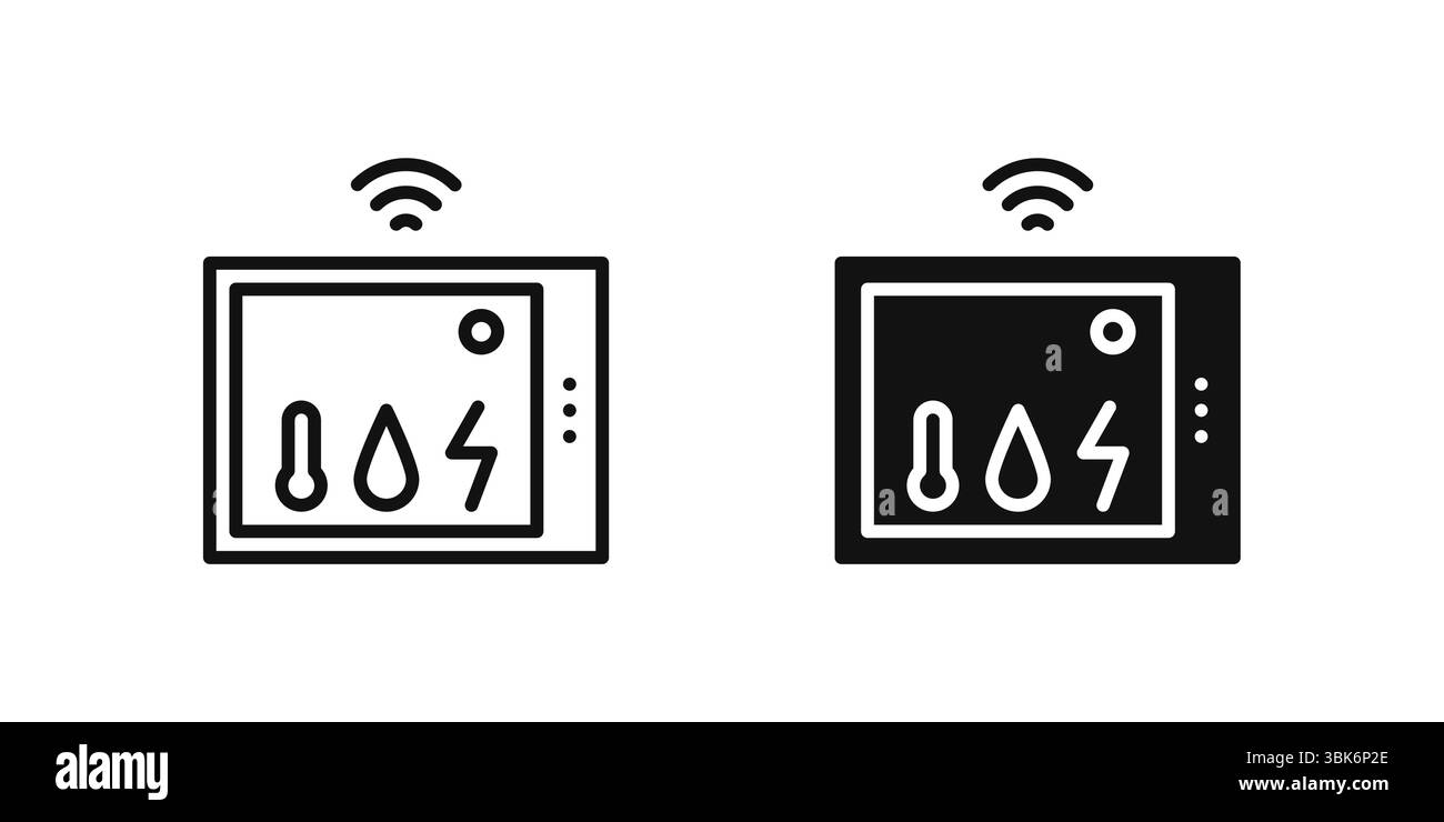 Jeu d'icônes de contrôle de la température indiquant le thermostat ou la gestion climatique basée sur IoT. Illustration de Vecteur