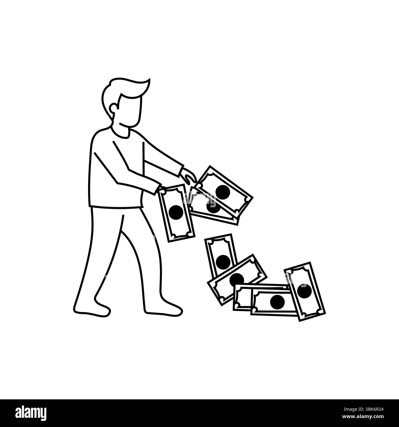 Homme collectant de l'argent. Gain de revenus financiers. Concept de profit commercial. Illustration de devise vectorielle. Illustration de Vecteur
