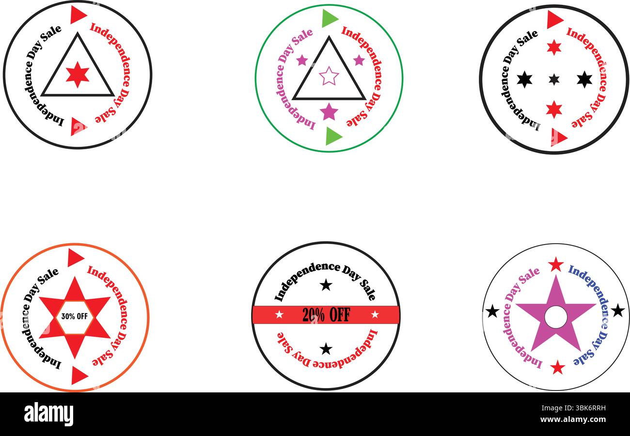 Ensemble de quatre emblèmes étoile et ruban en rouge vert et violet avec zone de texte promotionnelle pour les modèles graphiques de campagne de vente Illustration de Vecteur