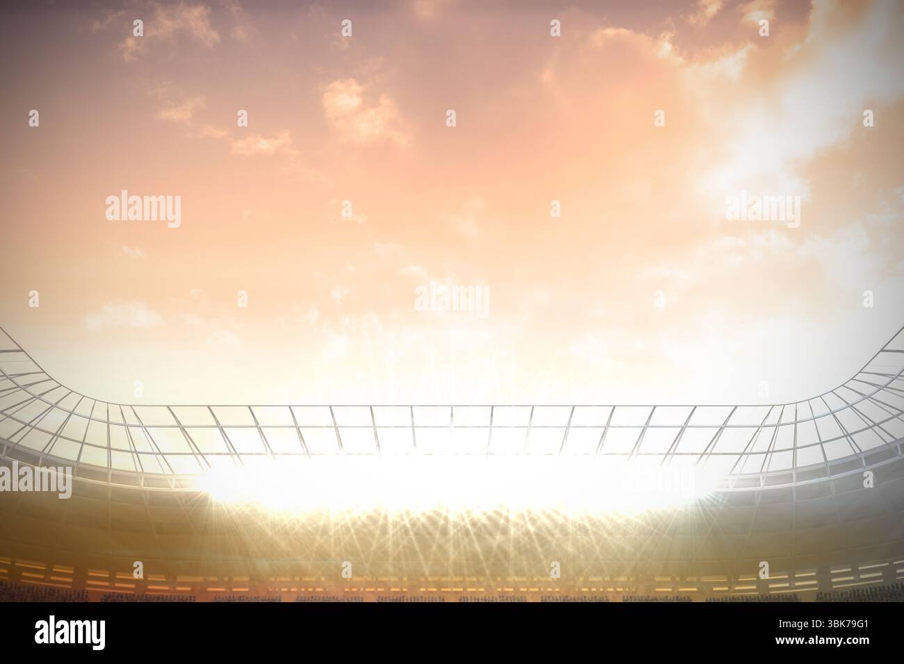 Les projecteurs brillants éclairent les fermes de toit en métal et les niveaux de sièges dans l'illustration de conception plate Banque D'Images