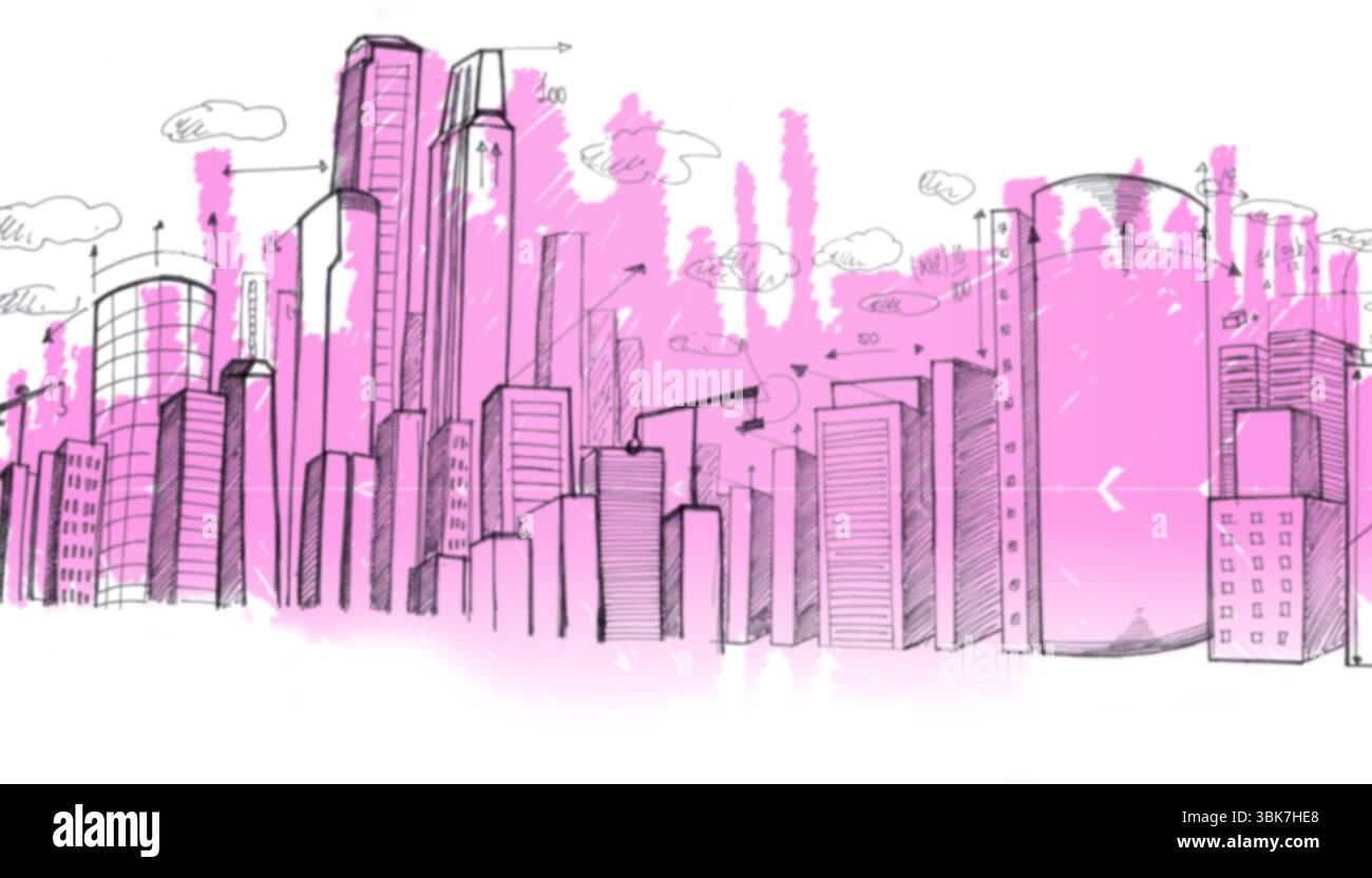 Image générée numériquement de l'horizon rose de la ville Banque D'Images