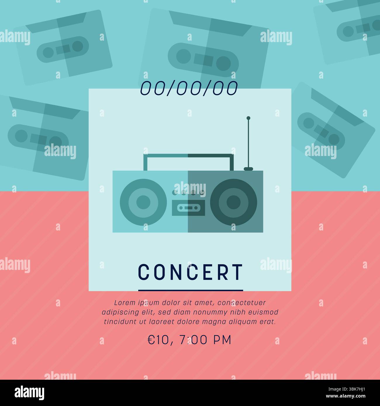 Image de texte de concert avec des icônes de radio et de bandes sur fond bleu Banque D'Images