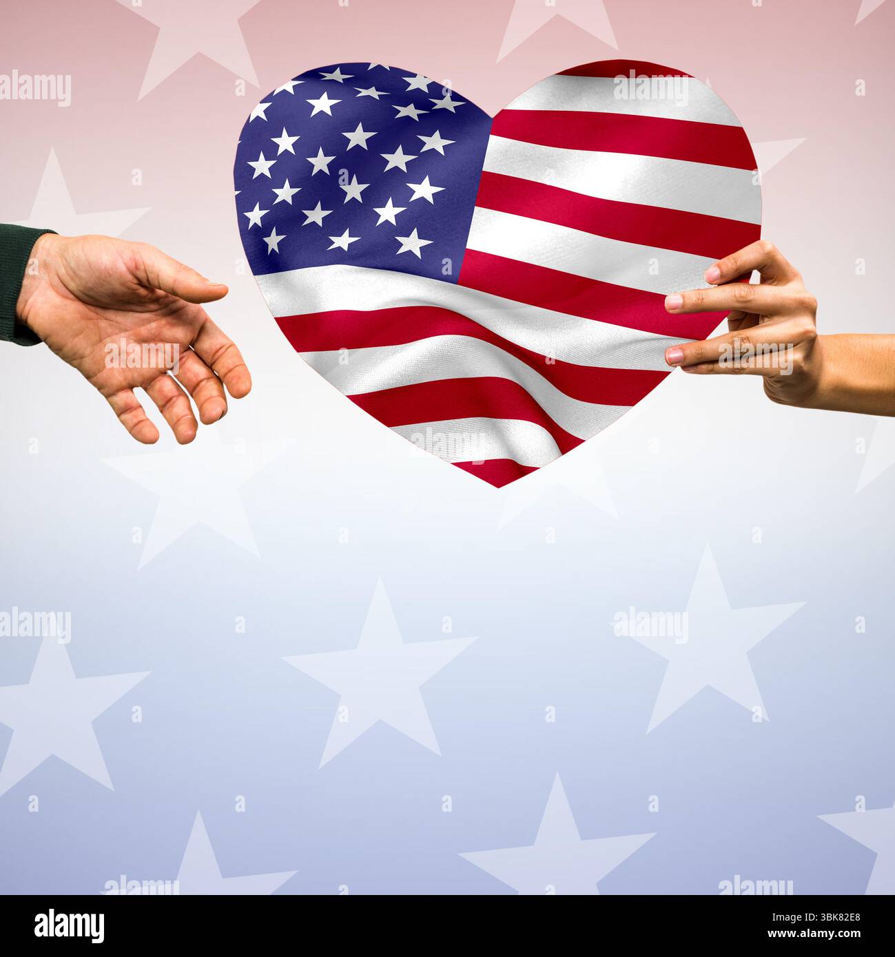 Personne qui forme de coeur drapeau Américain Banque D'Images