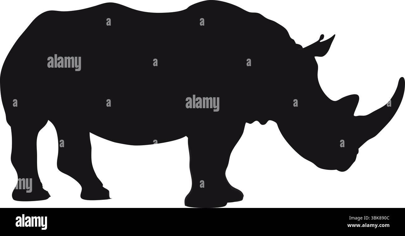 Vecteur silhouette de rhinocéros, Clipart de rhinocéros noir, animal isolé, illustration de la faune sauvage de la nature, corne, Safari, contour simple, Design de mammifère africain. Illustration de Vecteur