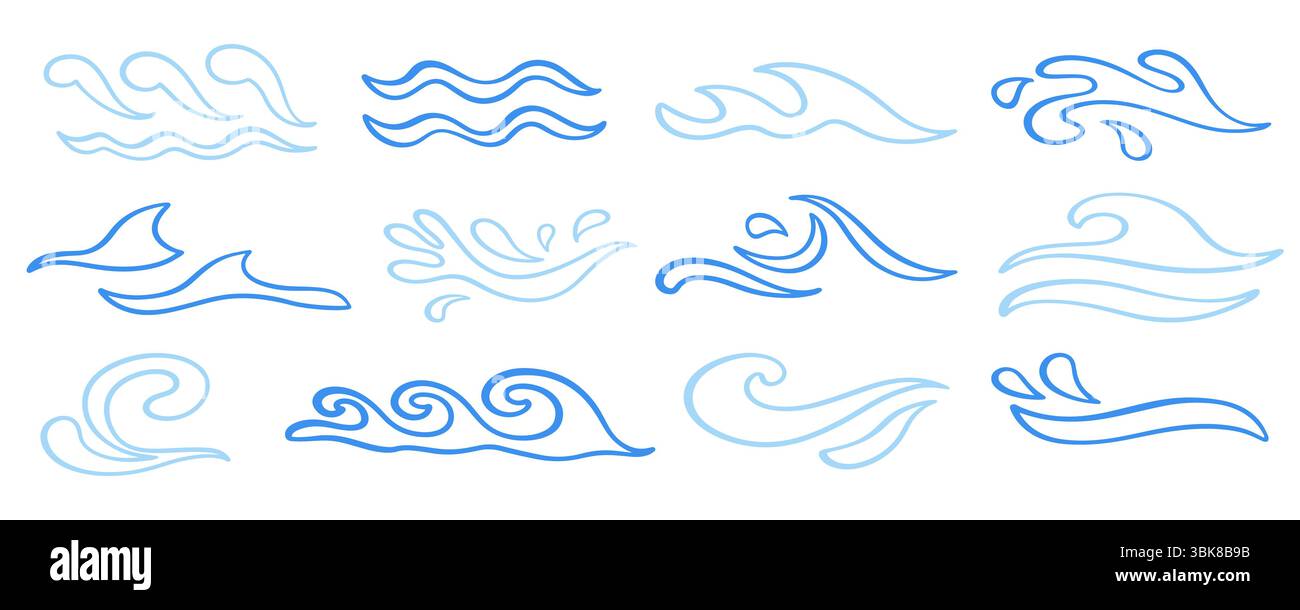 Ensemble d'icônes de contour de logo bleu abstrait de vagues océaniques Illustration de Vecteur