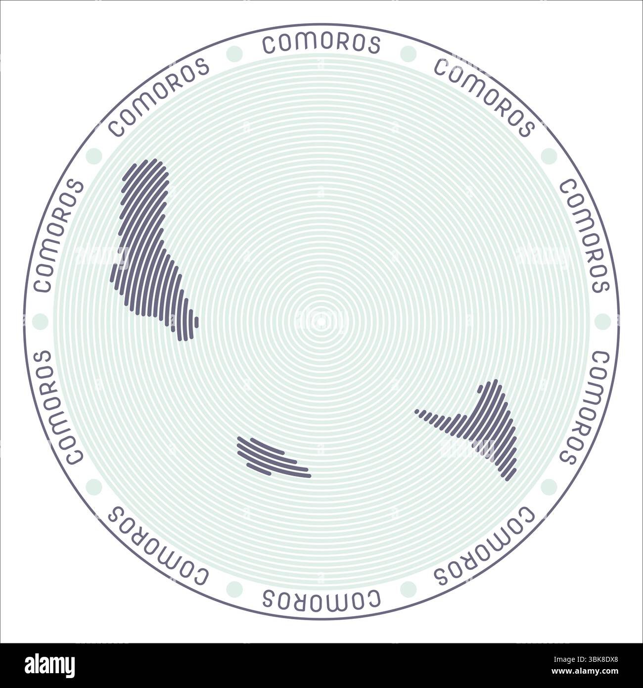 Logo rond Comores. Forme campagnarde construite avec des anneaux. Comores texte dans tout le pays. Illustration vectorielle. Illustration de Vecteur