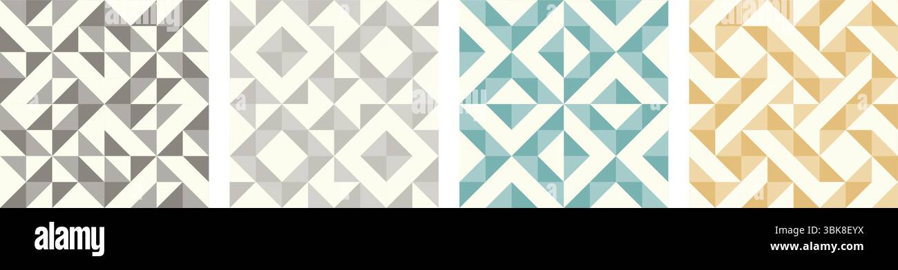 Ensemble de quatre motifs de patchwork géométriques abstraits monochromes, fond minimal géométrique brutalisme avec des triangles. Couleurs simples - facile à enregistrer Illustration de Vecteur