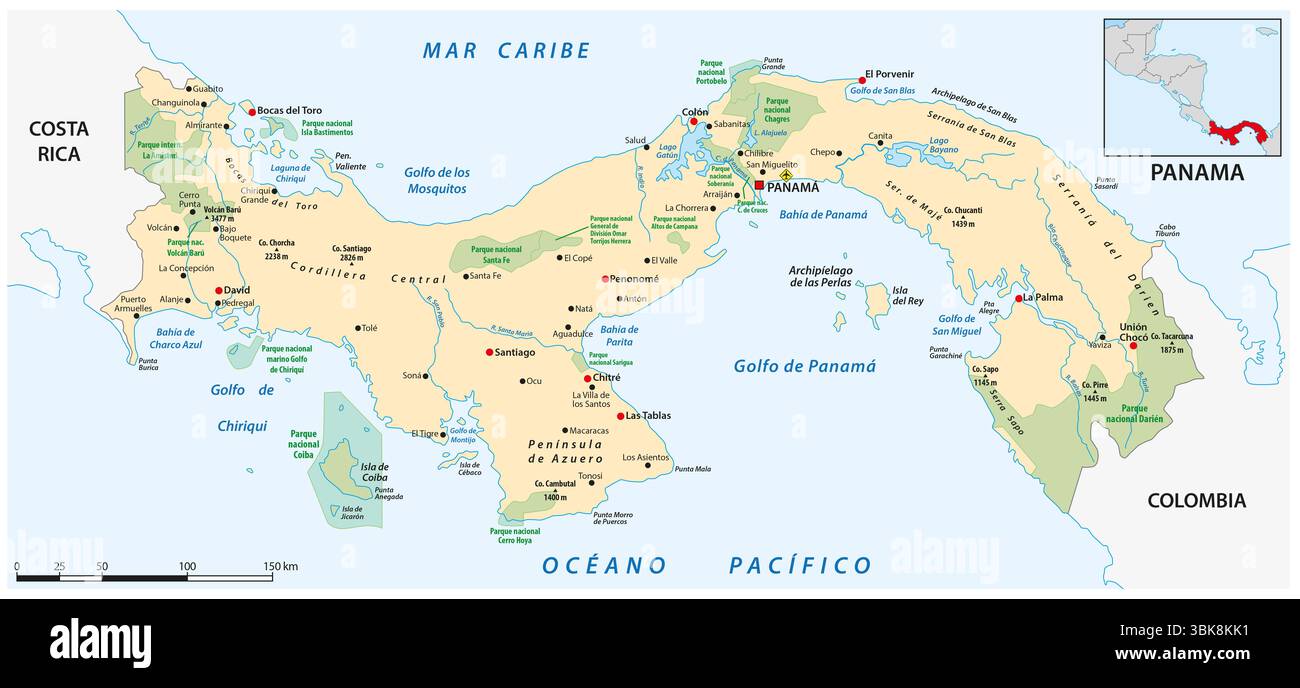 Carte de l'État centraméricain du Panama Banque D'Images