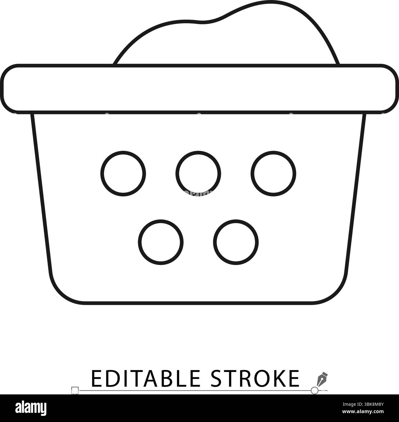 Icône de panier à linge dans un style minimaliste avec trait modifiable. Récipient de lavage, symbole de nettoyage de la maison, article de lessive pour les visuels de ménage, textile Illustration de Vecteur