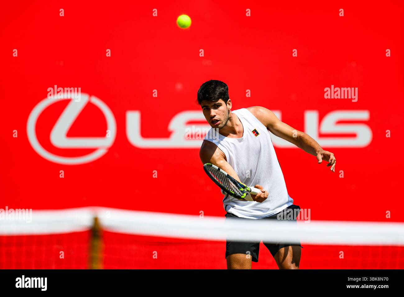 LONDRES, ROYAUME-UNI 19 juin : Carlos Alcaraz (EPS) en séance d'entraînement lors de l'ATP 500 le jour 9 des Championnats HSBC 2025 au Queen's Club le jeudi 19 juin 2025 à LONDRES, ROYAUME-UNI. Crédit : Taka Wu/Alamy Live News Banque D'Images