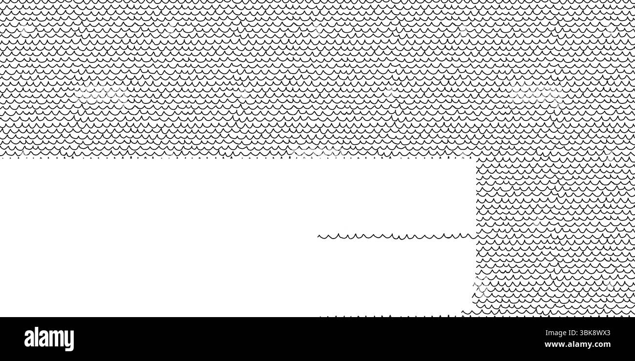 Motif sans couture horizontal d'écailles de poisson en noir et blanc. Vecteur fond abstrait sans couture avec des lignes irrégulières dessinées à la main en zig zag. Parfait pour Illustration de Vecteur