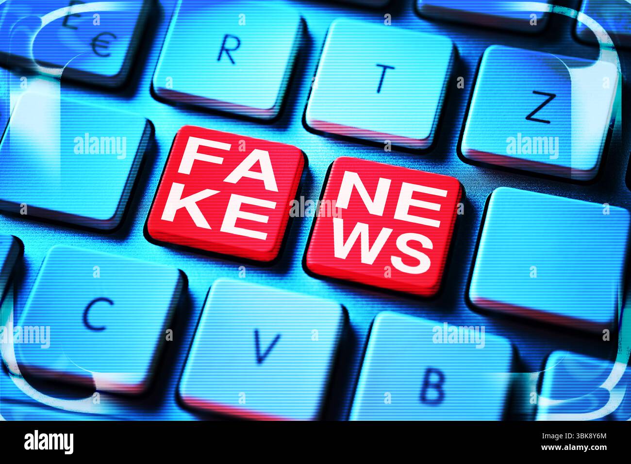 FOTOMONTAGE, Schriftzug Fake News auf Computertasten *** FOTOMONTAGE, Fake News lettrage sur les touches de l'ordinateur Banque D'Images