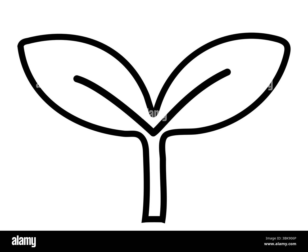 Contour noir de germe de semis isolé sur fond blanc, illustration graphique. concept de plante, croissance, nature, botanique, jeune feuille, respectueux de l'environnement Illustration de Vecteur