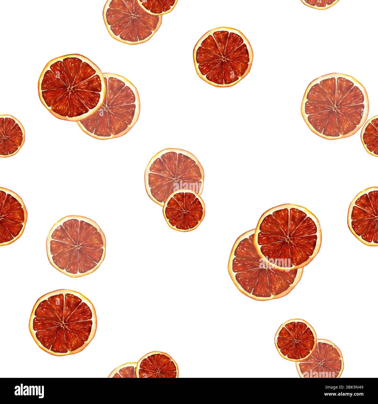 Motif aquarelle sans couture avec orange sanguine sur fond blanc. Utilisé pour le tissu, l'emballage, la conception textile. Banque D'Images