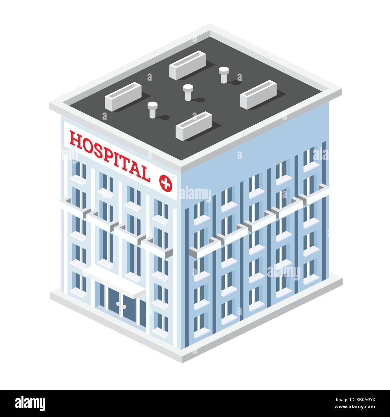 Bâtiment de l'hôpital isolé sur fond blanc. Illustration isométrique vectorielle. Icône bâtiment. Illustration de Vecteur