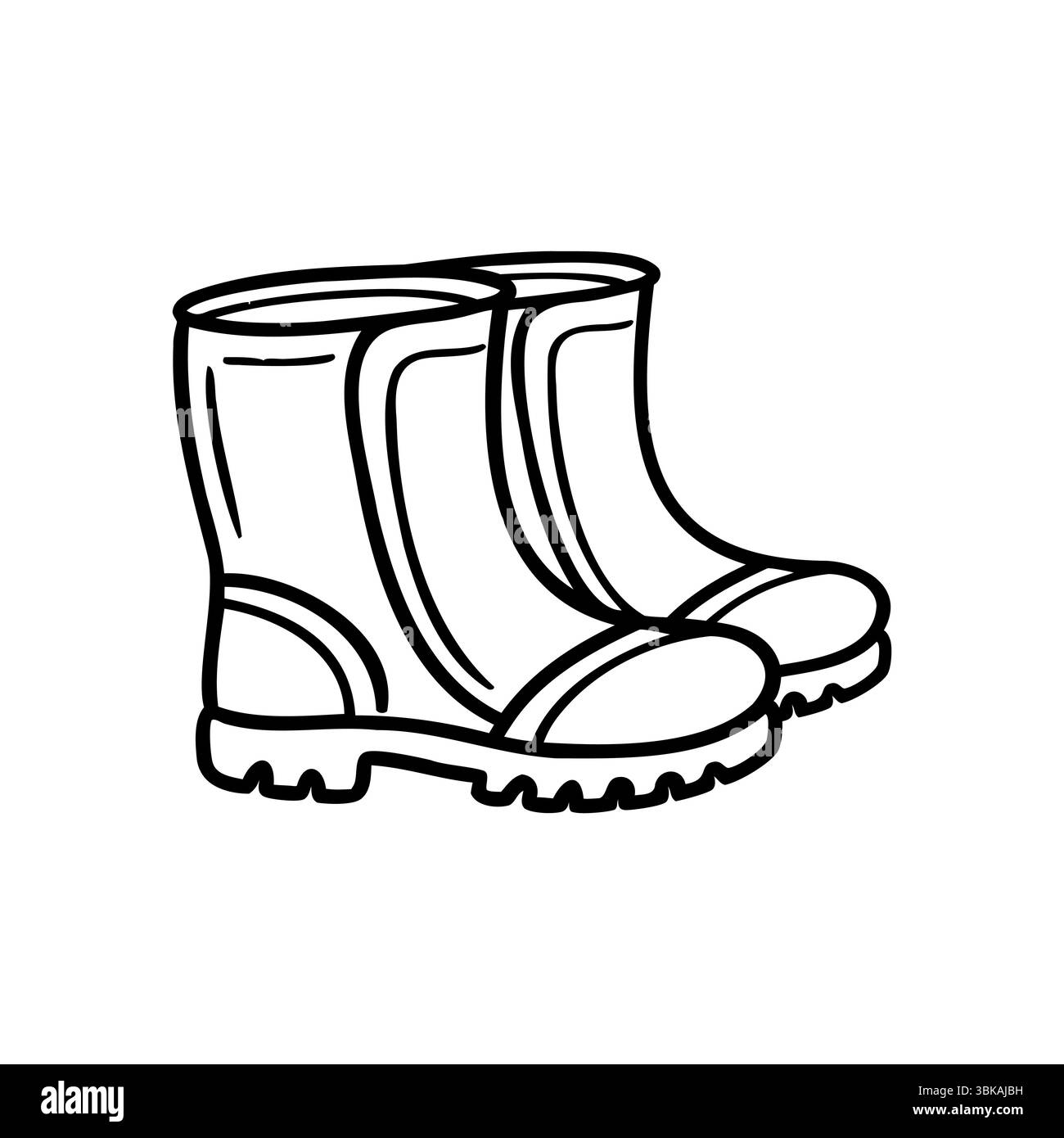Une paire de bottes en caoutchouc avec une semelle robuste et un design simple. Les bottes conviennent aux conditions humides et aux activités de plein air. Illustration de Vecteur