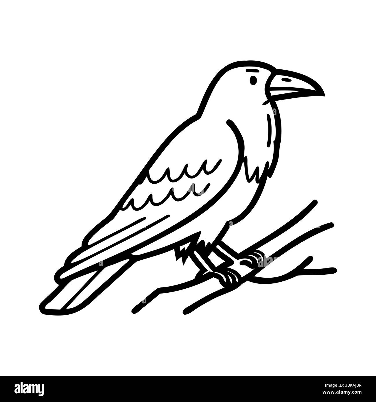 Un corbeau noir perché sur une branche. L'oiseau a un bec pointu et des plumes détaillées, mettant en valeur ses caractéristiques distinctives. Il s'agit d'un symbole courant dans Illustration de Vecteur Un corbeau noir perché sur une branche. L'oiseau a un bec pointu et des plumes détaillées, mettant en valeur ses caractéristiques distinctives. Il s'agit d'un symbole courant dans Illustration de Vecteur