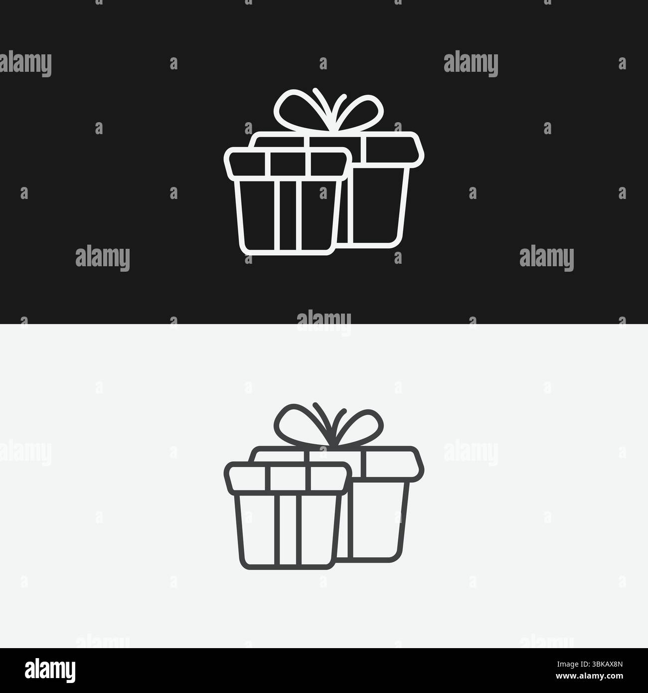 Boîtes-cadeaux emballées avec des rubans sur fond noir et blanc, représentant des cadeaux ou des occasions spéciales, icône contour blanc Illustration de Vecteur