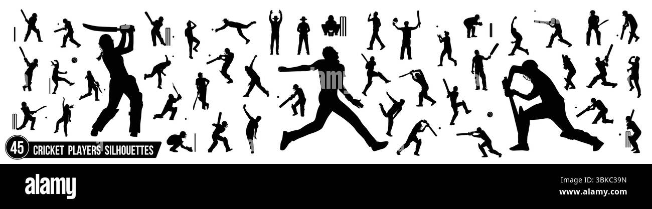 Silhouette de joueur de cricket masculin et féminin Illustration de Vecteur