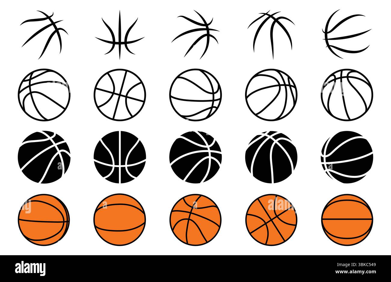 Ensemble isolé d'illustration vectorielle d'icône de balle de basket-ball Illustration de Vecteur