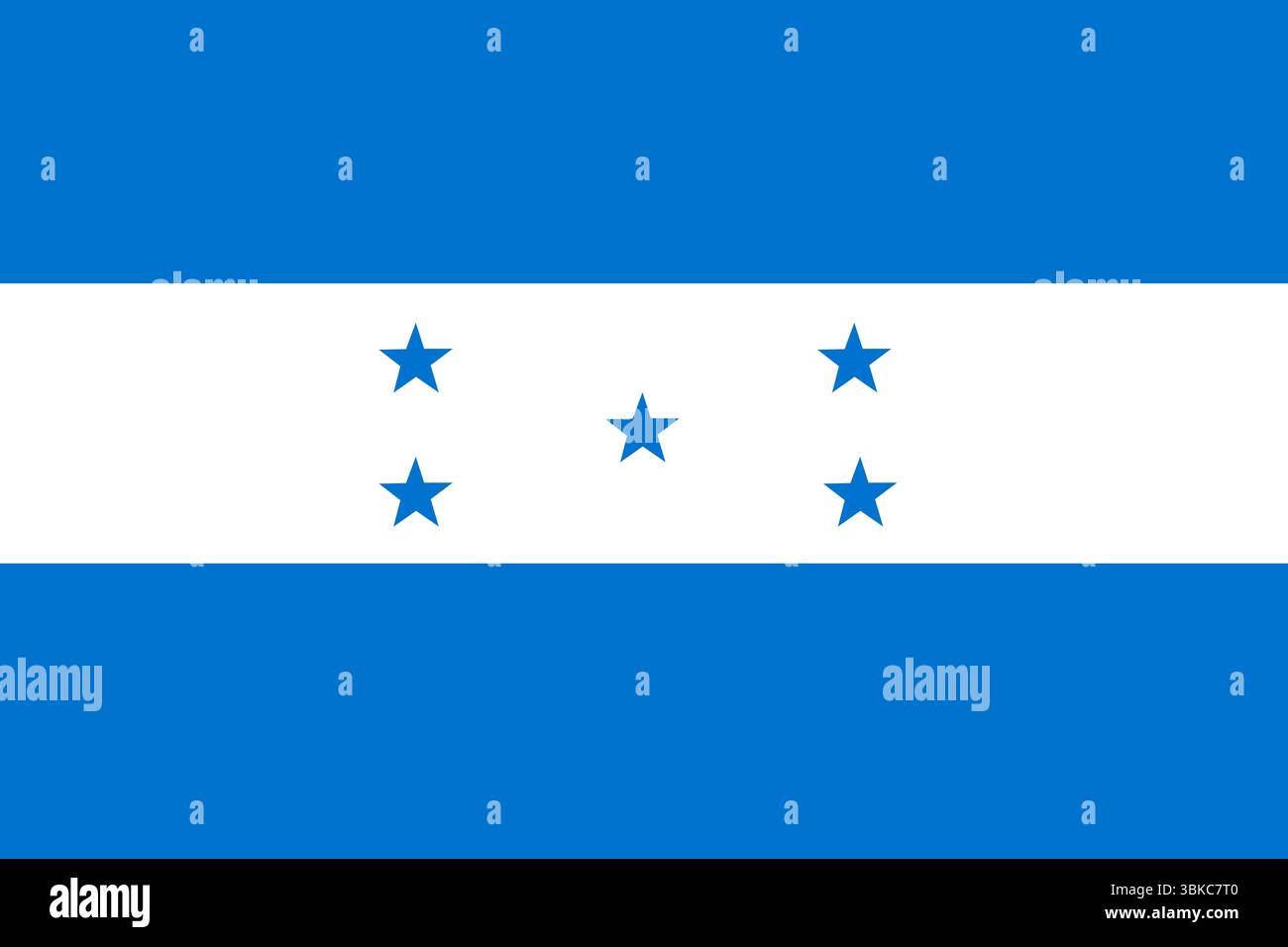 Le drapeau du Honduras présente trois bandes avec cinq étoiles bleues, un design plat, un fond transparent Banque D'Images