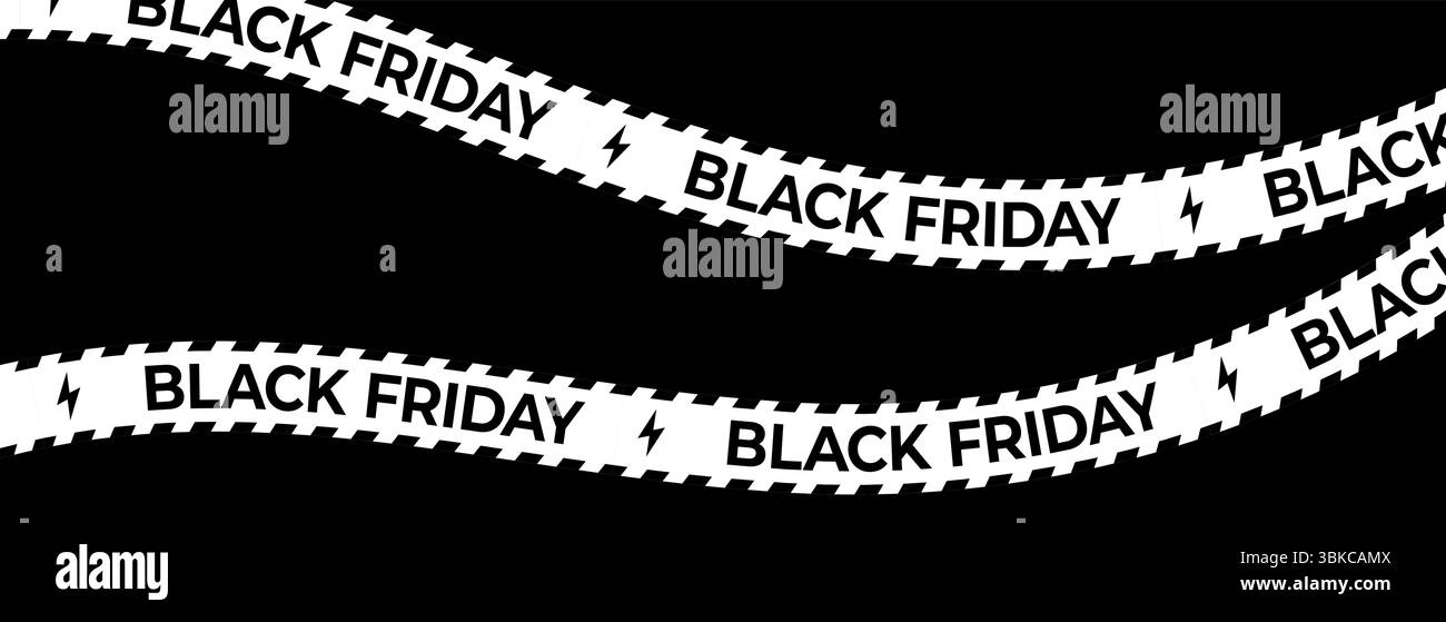 Ruban adhésif pour solde du vendredi fou avec icônes éclair. Bande blanche audacieuse pour les annonces de commerce électronique, promotion d'achat en ligne, bannière de remise au détail, campagne de site Web Illustration de Vecteur