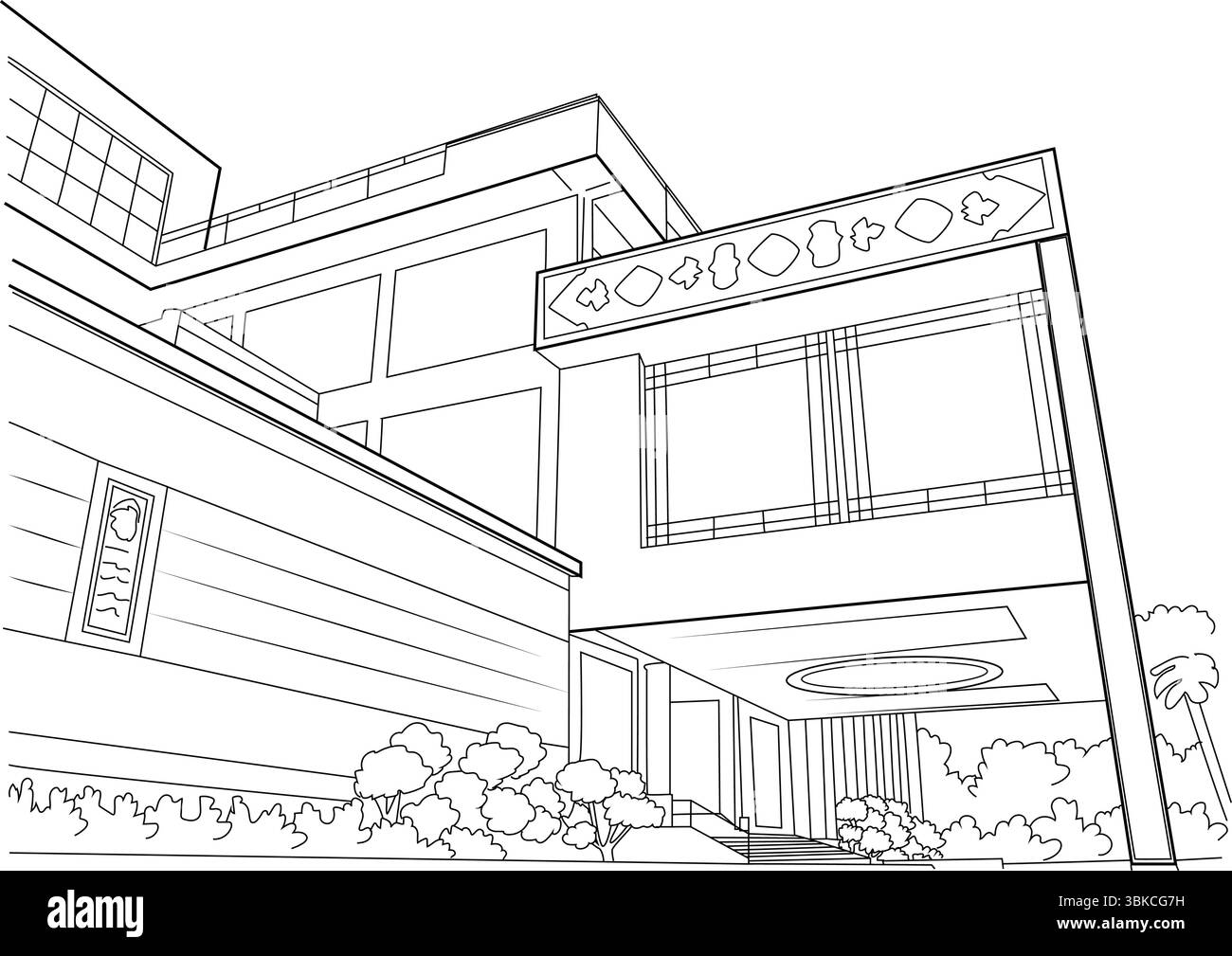 Dessin au trait noir et blanc du bâtiment du Musée des Arts islamiques Malaisie à Kuala Lumpur. Illustration de Vecteur