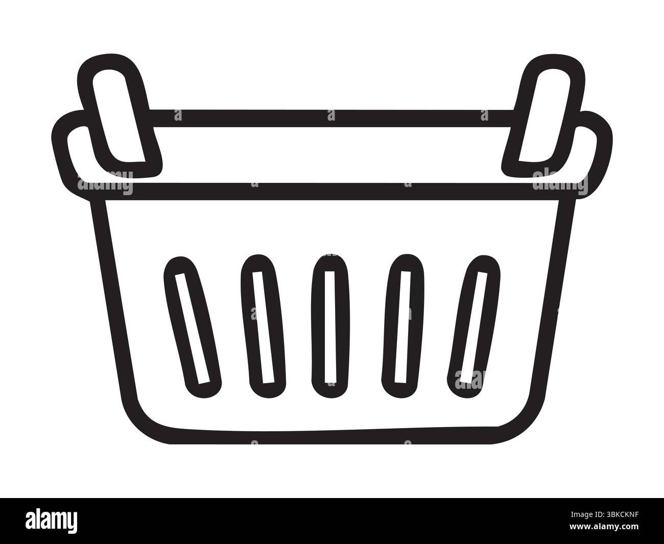 Contour noir du panier à linge avec poignées isolées sur fond blanc. Concept d'article ménager, équipement de nettoyage, organisation à domicile, icône de blanchisserie. Illustration de Vecteur