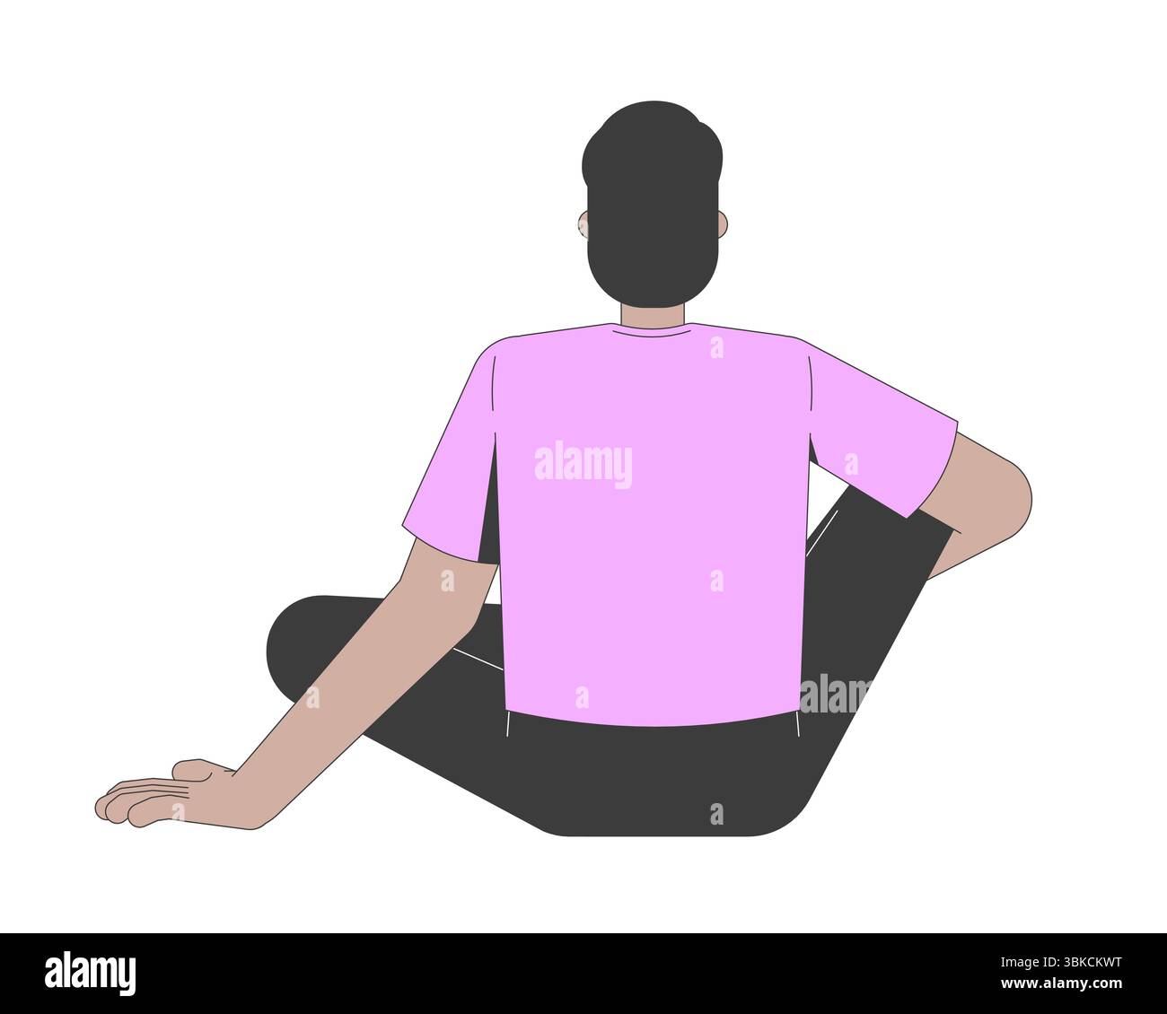 Homme sud-asiatique sans visage assis les jambes croisées derrière le personnage de dessin animé 2D. Illustration de Vecteur