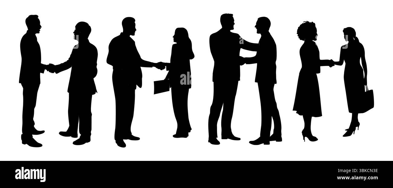 Silhouette de gens d'affaires divers serrant la main Illustration de Vecteur