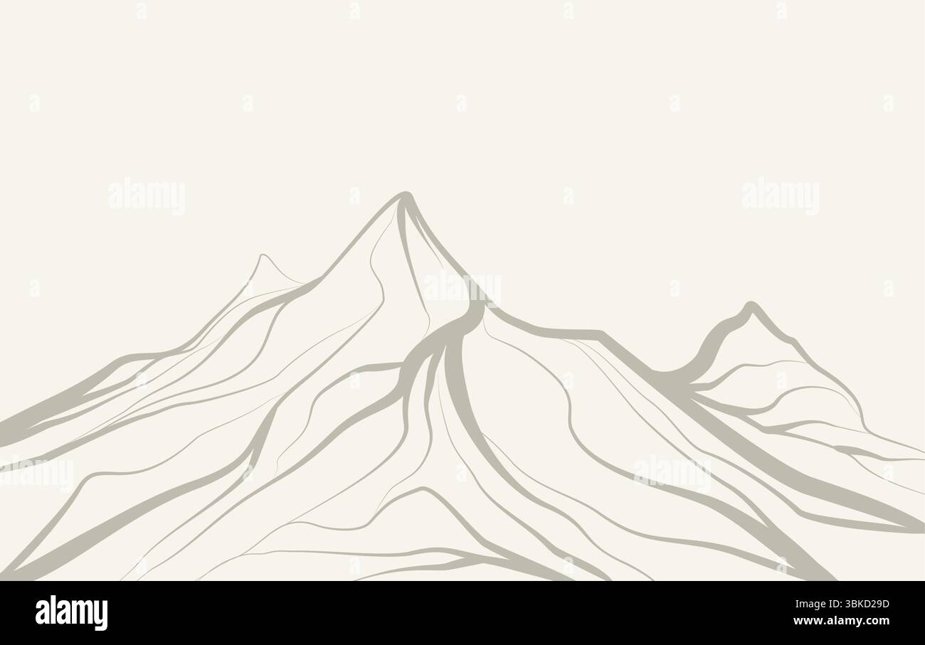 Vecteur de fond simple de montagne dessiné à la main. Art de paysage minimal avec vecteur de dessin au trait Illustration de Vecteur