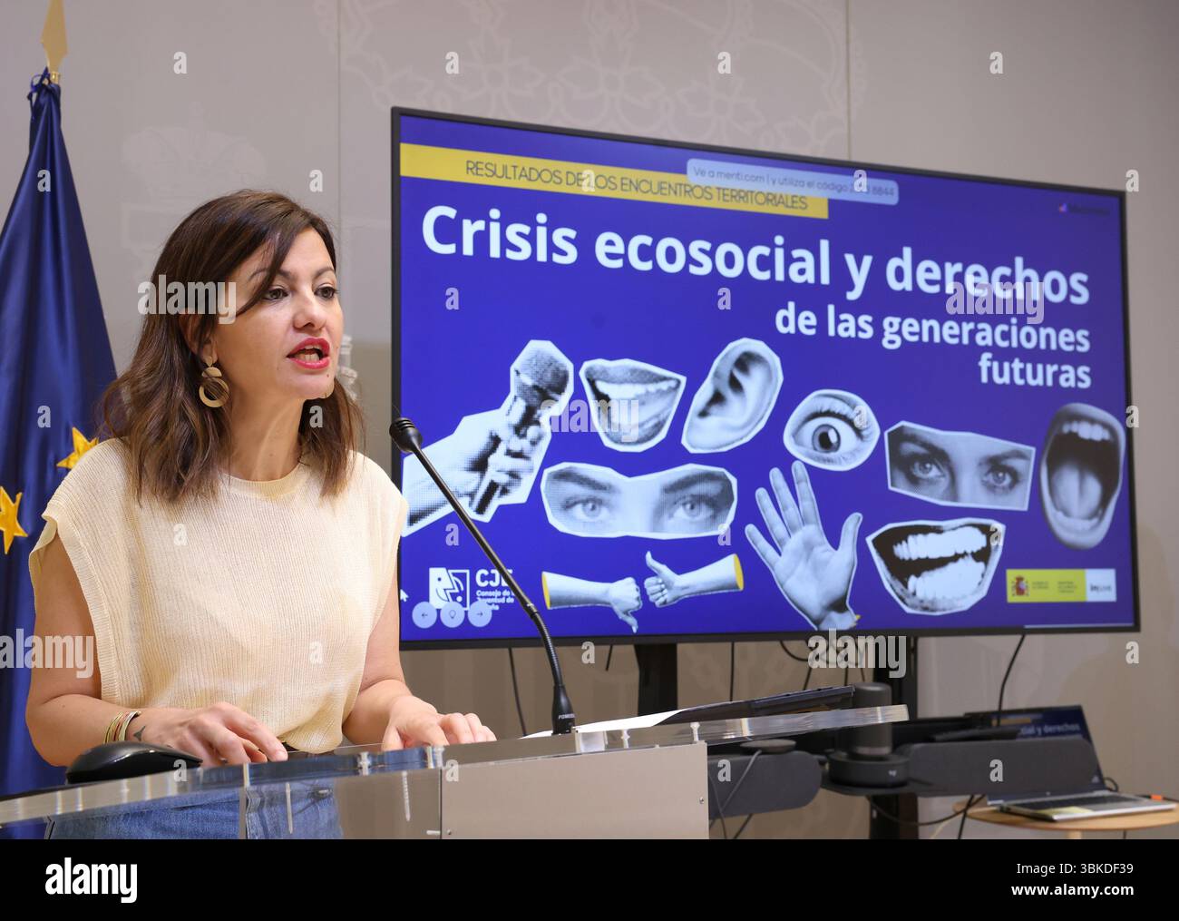 The Minister of Youth and Children, Sira Rego, gives a press conference after a meeting with the presidents of the Youth Councils of the different Autonomous Communities and the Youth Council of Spain, on June 20, 2025, in Madrid (Spain). 20 JUNE 2025 Marta Fernández / Europa Press 06/20/2025 (Europa Press via AP) Banque D'Images