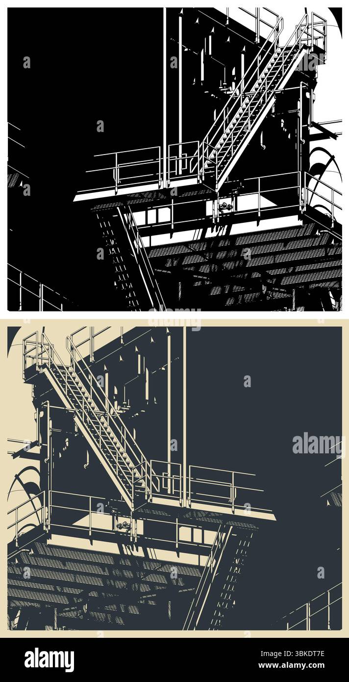 Structures métalliques de la plate-forme pétrolière offshore pour la production de pétrole et de gaz gros plan illustrations vectorielles stylisées Illustration de Vecteur