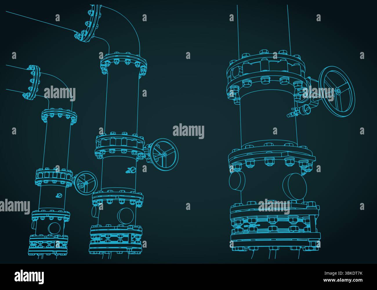 Illustration vectorielle stylisée de vannes et de tuyaux industriels en gros plan Illustration de Vecteur