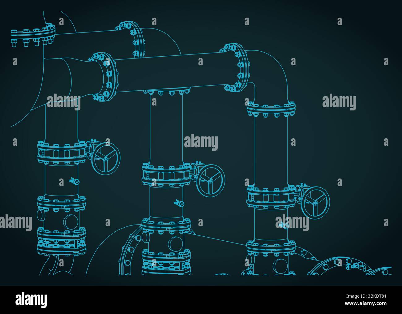 Plan isométrique des vannes et tuyaux industriels gros plan sur les illustrations vectorielles stylisées Illustration de Vecteur