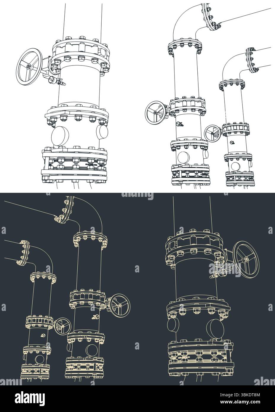 Les vannes et tuyaux industriels rapprochent les illustrations vectorielles stylisées Illustration de Vecteur