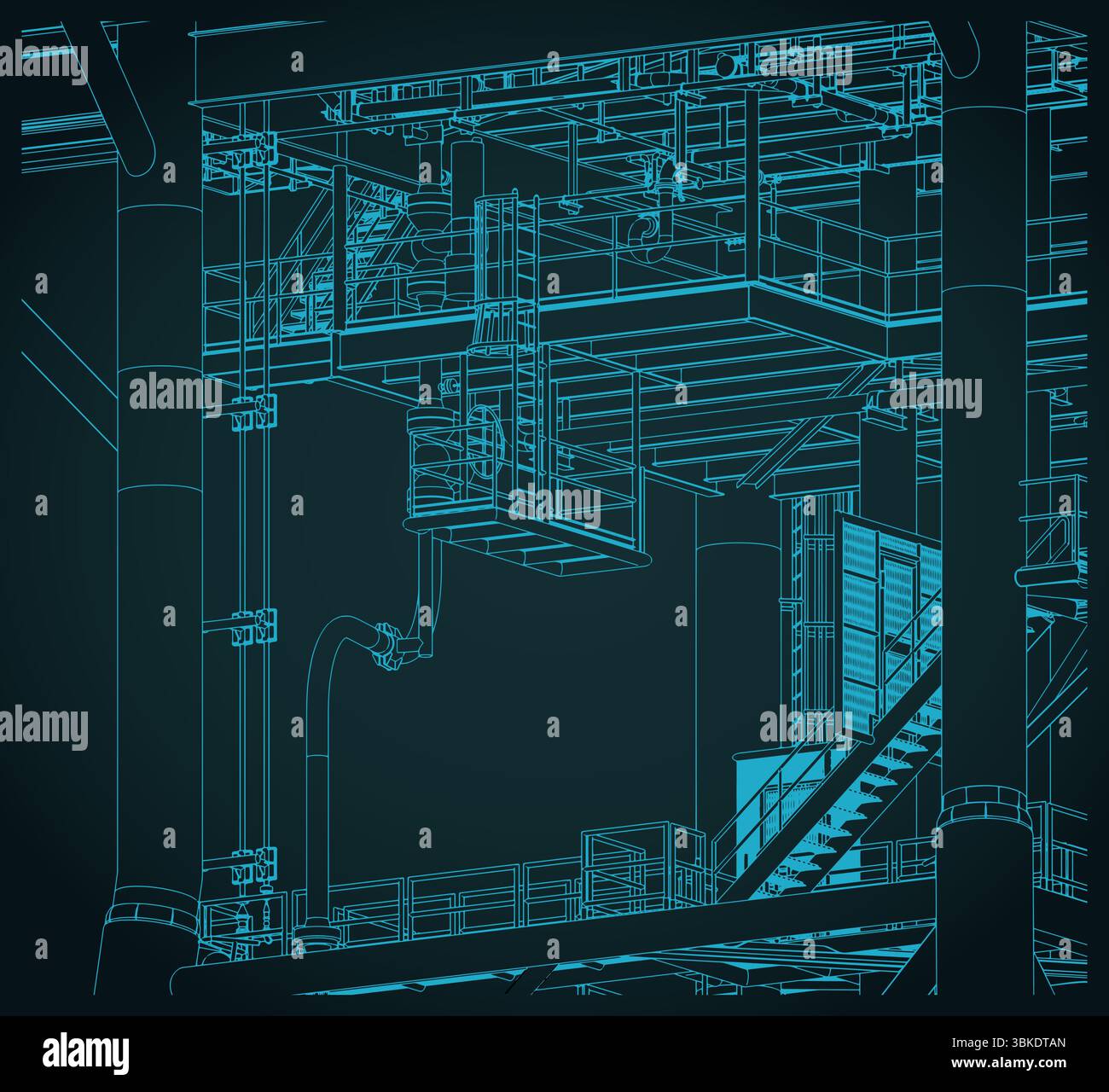 Structures métalliques de la plate-forme offshore pour la production de pétrole et de gaz gros plan illustration vectorielle stylisée Illustration de Vecteur