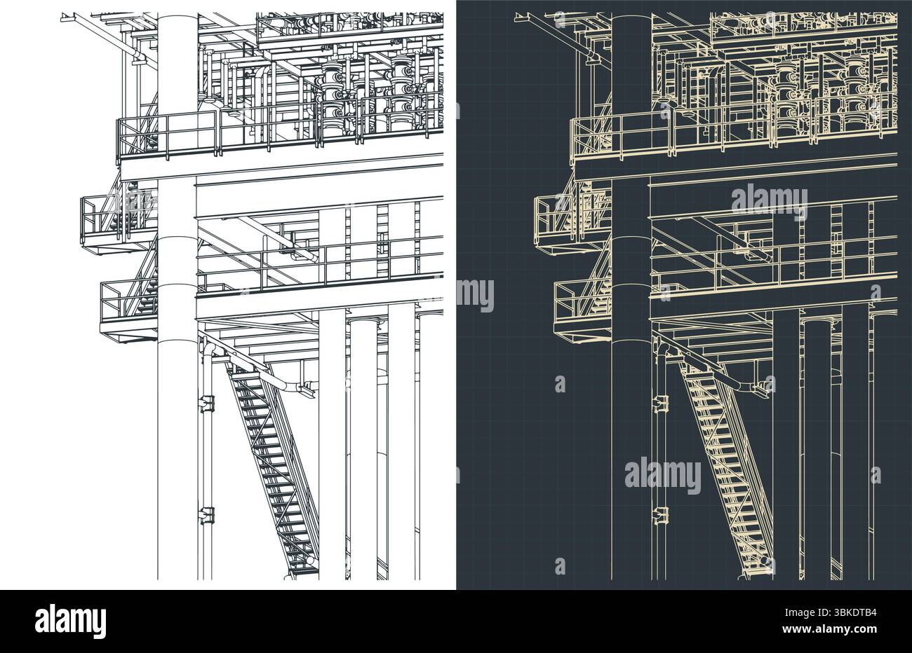Structures métalliques de la plate-forme offshore pour la production de pétrole et de gaz dessins isométriques gros plan illustrations vectorielles stylisées Illustration de Vecteur