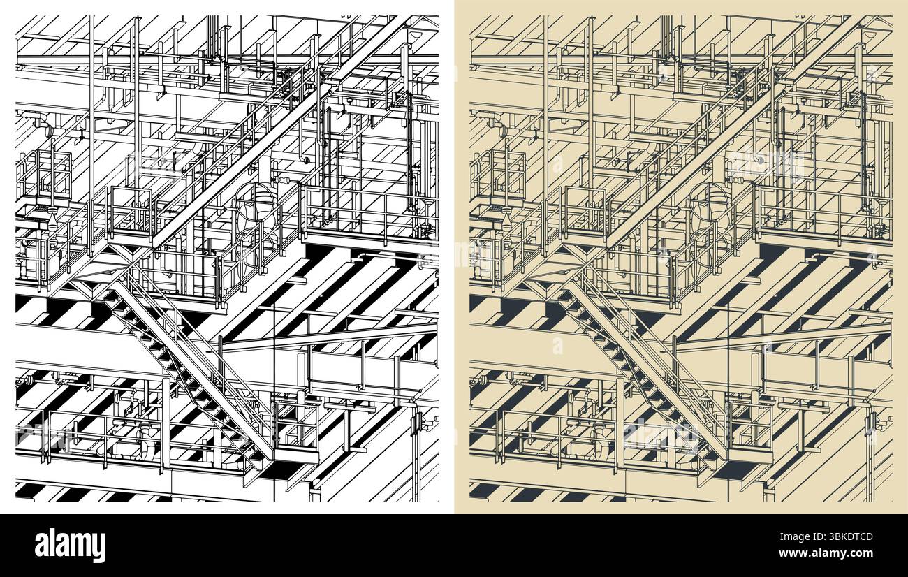 Structures métalliques de la plate-forme pétrolière offshore pour la production de pétrole et de gaz gros plan illustrations vectorielles stylisées Illustration de Vecteur