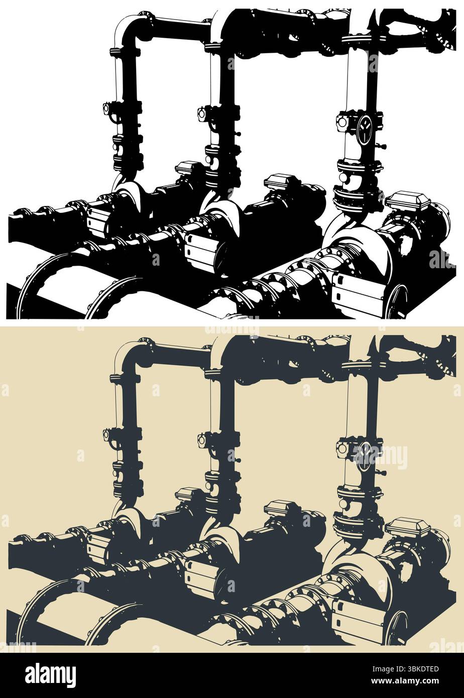 Illustration isométrique vectorielle stylisée du système de station de pompage d'eau Illustration de Vecteur