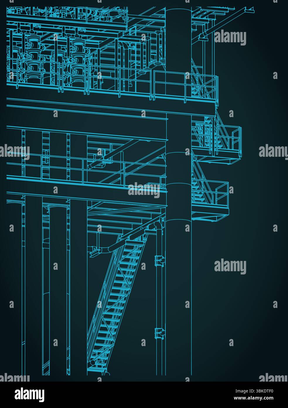 Structures métalliques de la plate-forme offshore pour la production de pétrole et de gaz plan isométrique gros plan illustration vectorielle stylisée Illustration de Vecteur