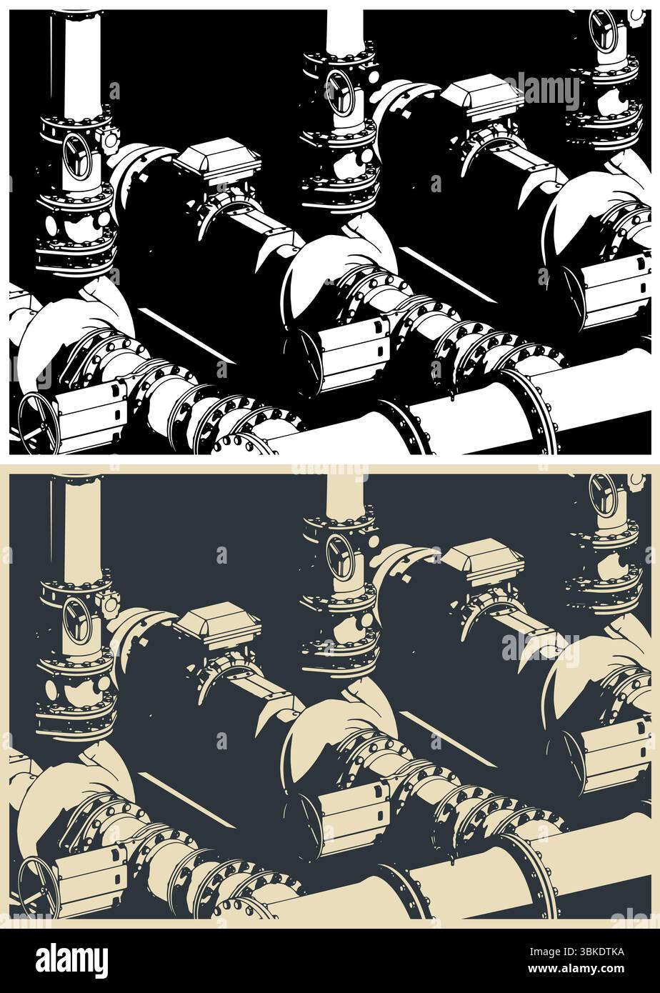 Illustration isométrique vectorielle stylisée du système de station de pompage d'eau en gros plan Illustration de Vecteur