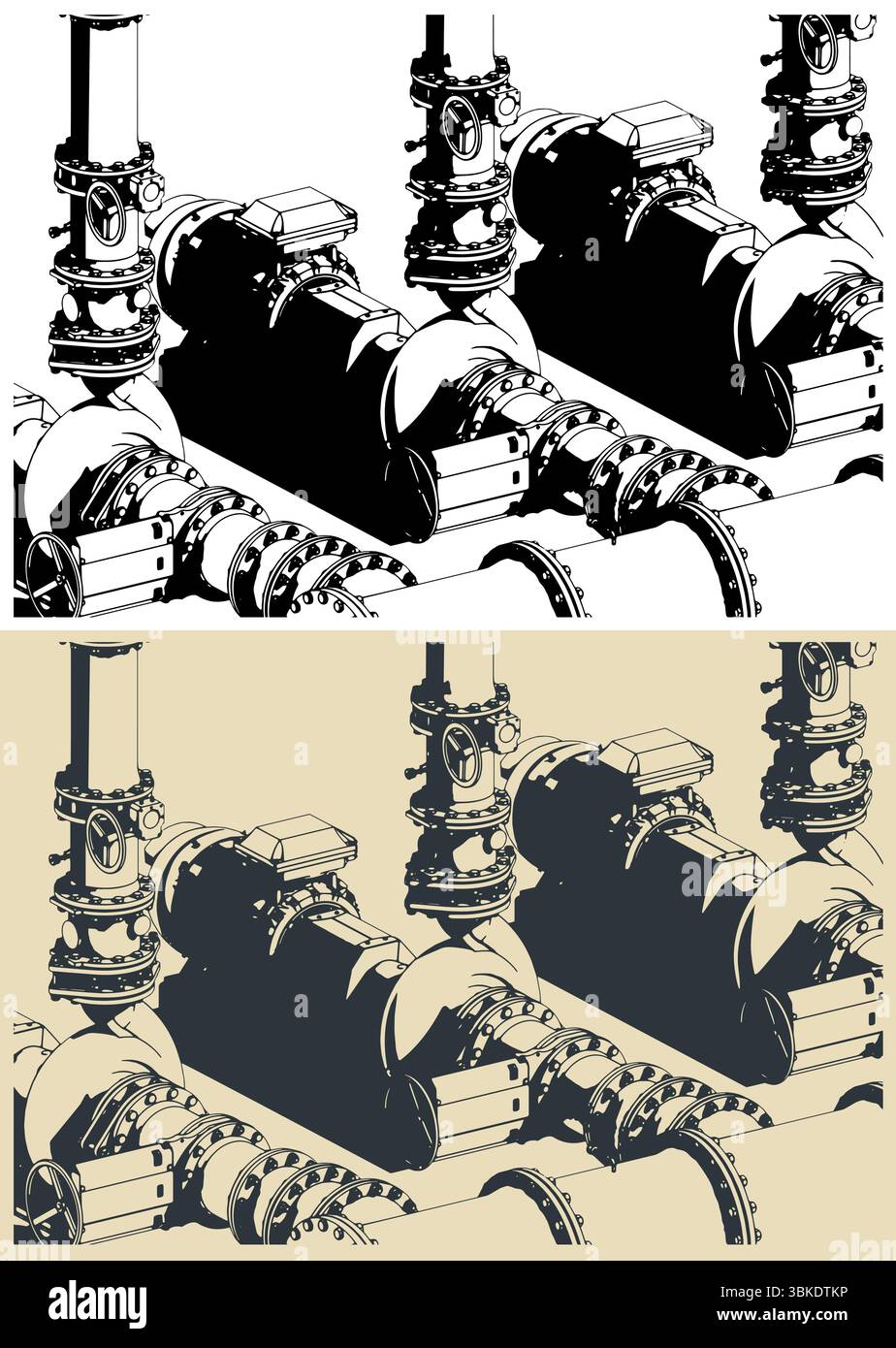 Système de station de pompage d'eau gros plan illustrations isométriques vectorielles stylisées Illustration de Vecteur