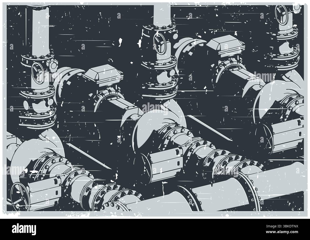 Système de station de pompage d'eau gros plan stylisé illustrations isométriques vectorielles dans un style rétro poster Illustration de Vecteur