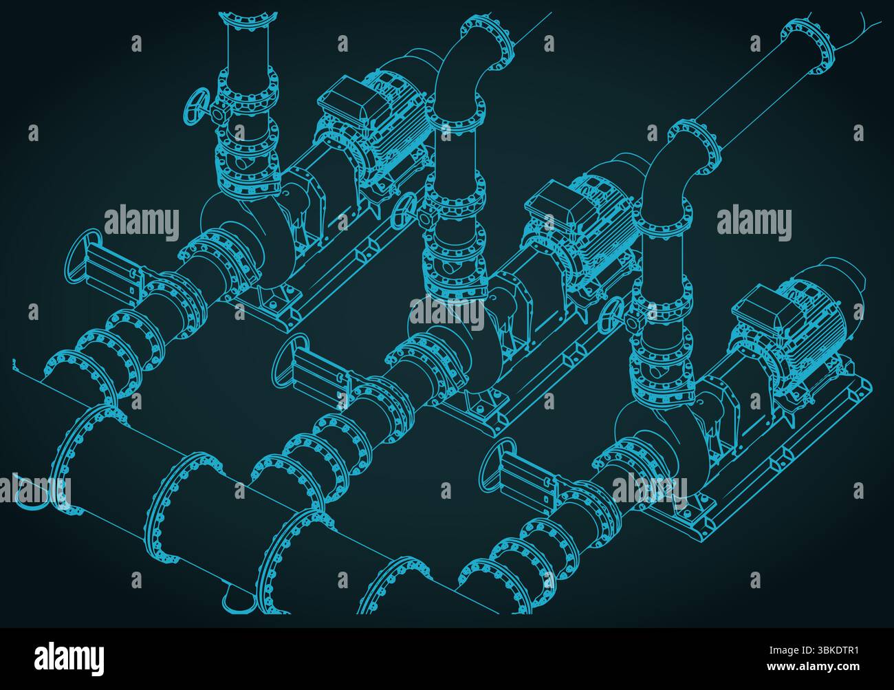 Illustration vectorielle stylisée du plan isométrique du système de station de pompage d'eau Illustration de Vecteur