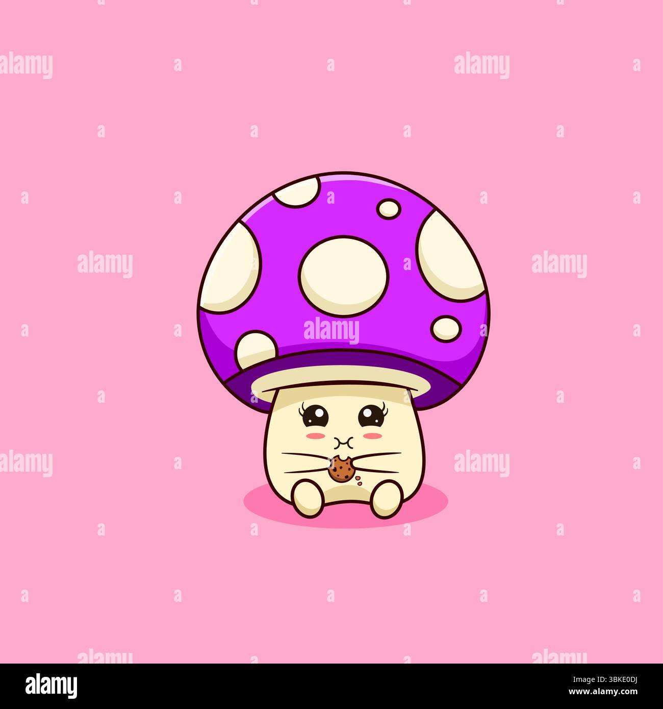 Cute Kawaii Mushroom mangeant un cookie illustration vectorielle dessin animé Illustration de Vecteur